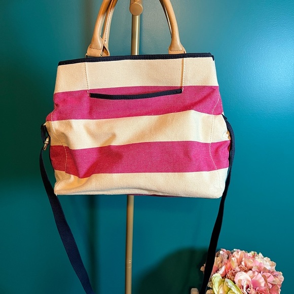 Tommy Hilfiger Pink and Cream Striped Tote Purse with Gold Hardware - Picture 2 of 4